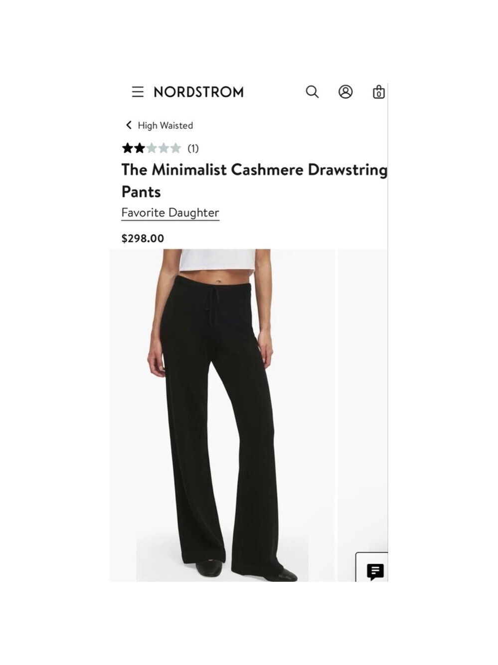 NWT Favorite Daughter Black Cashmere Drawstring Wide Leg Pants XS